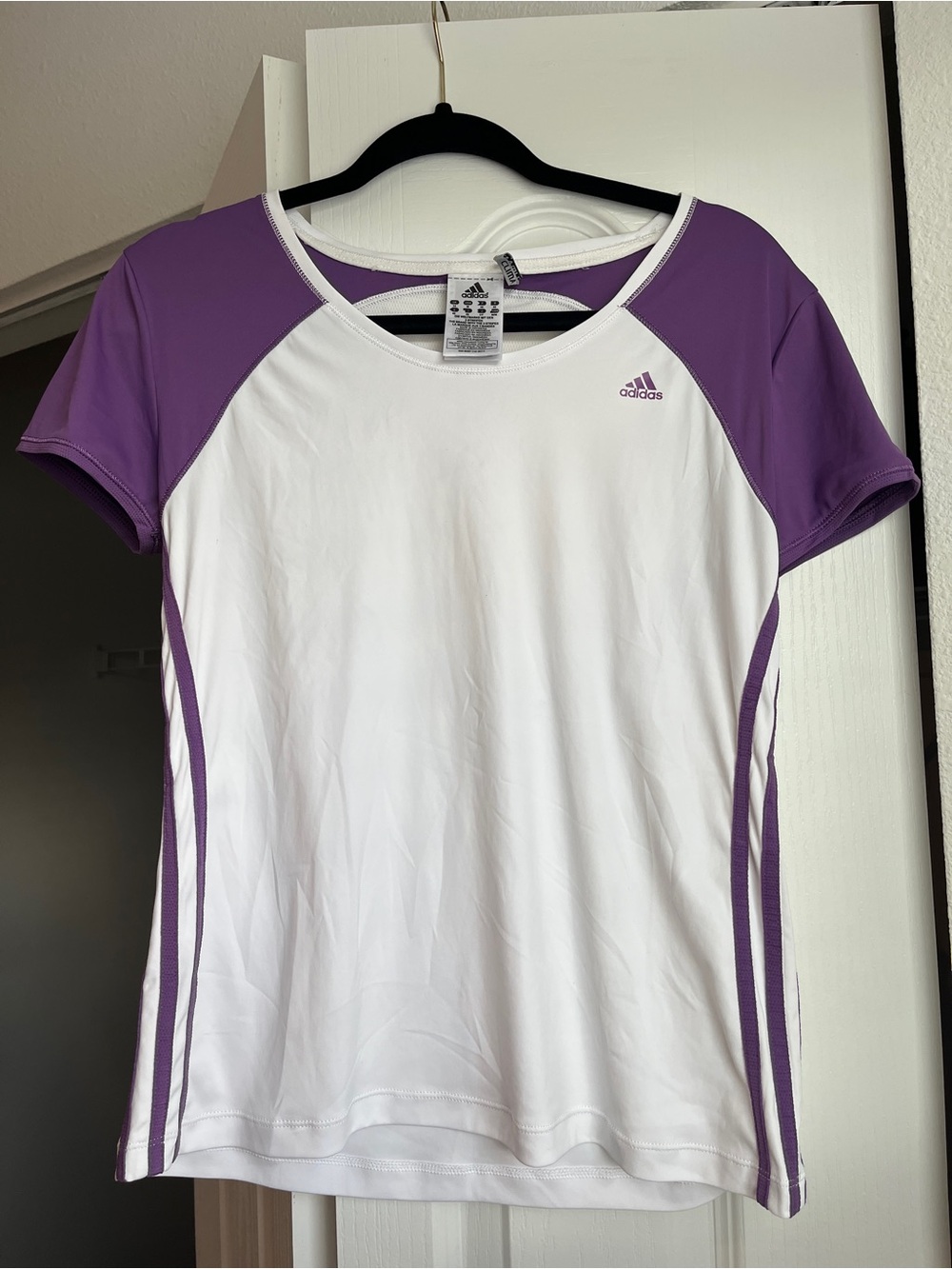 adidas White and Purple Short-Sleeve Athletic Tee